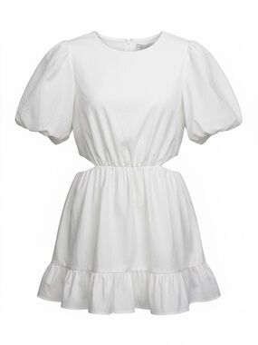 Wayf White Cutout Puff-Sleeve Summer Dress XL Graduation Dress